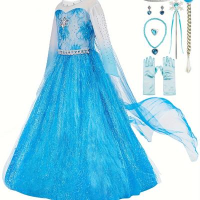 TEMU Funna Princess Costume For Girls Fancy Dress Up Toddler Costume Cosplay With Crown Wand Wig Gloves Earrings Necklace And Ring For Halloween, Christmas And Party