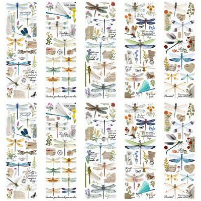 TEMU 10-piece Dragonfly & Flower Rub-on Transfer Stickers For Scrapbooking, 3. 9x11. 8 Inches - High-quality, Decals Christmas Gift