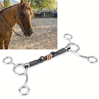 TEMU Horse Chew Stainless Steel Gag Bit With Black Steel Mouth, Horse Bone Gag Bit