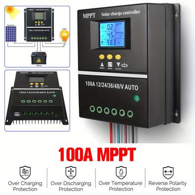 TEMU Mppt 36v/ 48v/ 24v/ 12v Solar Charge Controller Tools 100a/ 80a/ 60a Lcd Dual Usb Lead Acid Lithium Batteries Quick Charger