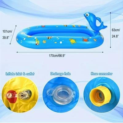 TEMU Large Inflatable Sprinkler Pool For Kids, Thickened Splash Pad Water Playing Swimming Pool, Cute Dolphin Summer Outdoor Sprinkler Pad Water Toys