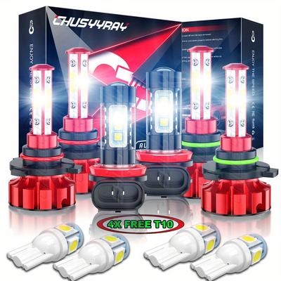 TEMU 9005/ Hb3+9006/ Hb4+h11 Led Headlight+fog Light Kit, 50w 6000k Cool White 5500lm Hight/ Low+fog Light Plug And Play, Pack Of 6