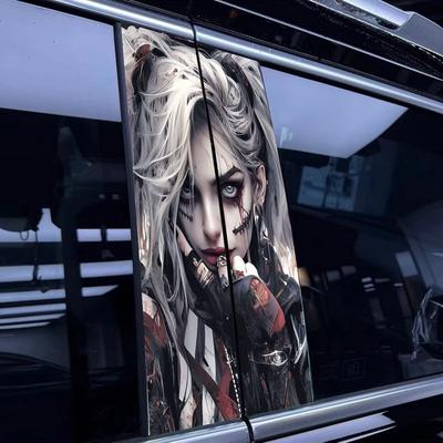 TEMU Cool Clown Girl Pair - Durable & Waterproof Car Decal Stickers, Thickened Glossy Pvc, Scratch-resistant For B-pillar & More