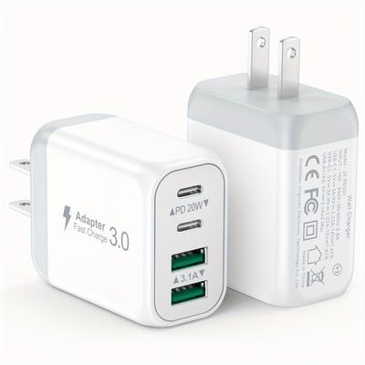 TEMU 2-pack 40w Usb C Wall Plug, 4 Port Fast Charging Pd 3.0 Multi Port Type C Adapter Cube For Iphone 15/13/13pro/12/12pro/xr/se, /mini/air, Pixel/pixel 3a/ Xl/3/2xl