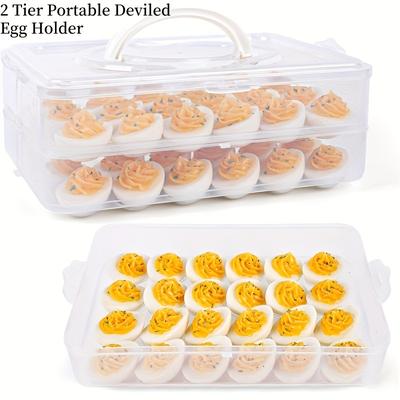 TEMU 2 Portable Deviled Egg Trays - Plastic Refrigerator Portable Deviled Egg Dispenser Holds 48 To And , &