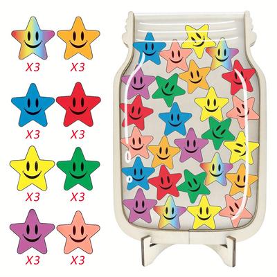 TEMU Happy Joyful Star Reward Jar - Perfect For Classroom, Toilet Training & Behavior Motivation - Acrylic/faux Wood, No Power Needed - Ideal Educational Gift