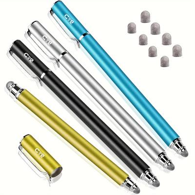 TEMU Stylus Pens For Touch Screens, New 5mm High-sensivity Dual Fiber Tips Stylus For All Tablets & Cell Phones With 8 Extra Replaceable Tips, Black/aqua/silvery/yellow