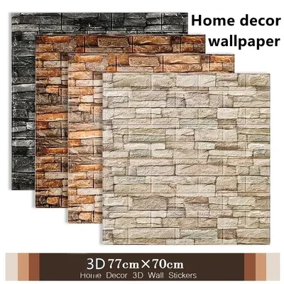 77 cm * 70 cm 3D selbstklebende Tapete wasserdicht Ziegel Retro Wandaufkleber Wohnzimmer Schlafzimmer Wandaufkleber Heimdekoration Image