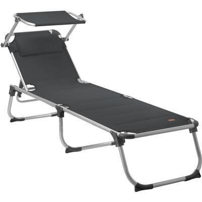 Sonnenliege mit Dach, Anthrazit, Alu Campingliege, Gartenliege mit Sonnendach - Campfeuer Image