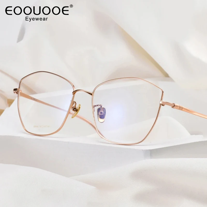 Reines Titan Damen-Katzenbrille, verschreibungspflichtige Optik, Myopie, progressive, hochwertige, leichte Damenbrille Image