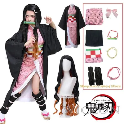Nezuko Cosplay Kamado Nezuko Cosplay Kostüm Anime Uniform Erwachsene Kinder Halloween Kleidung für Image
