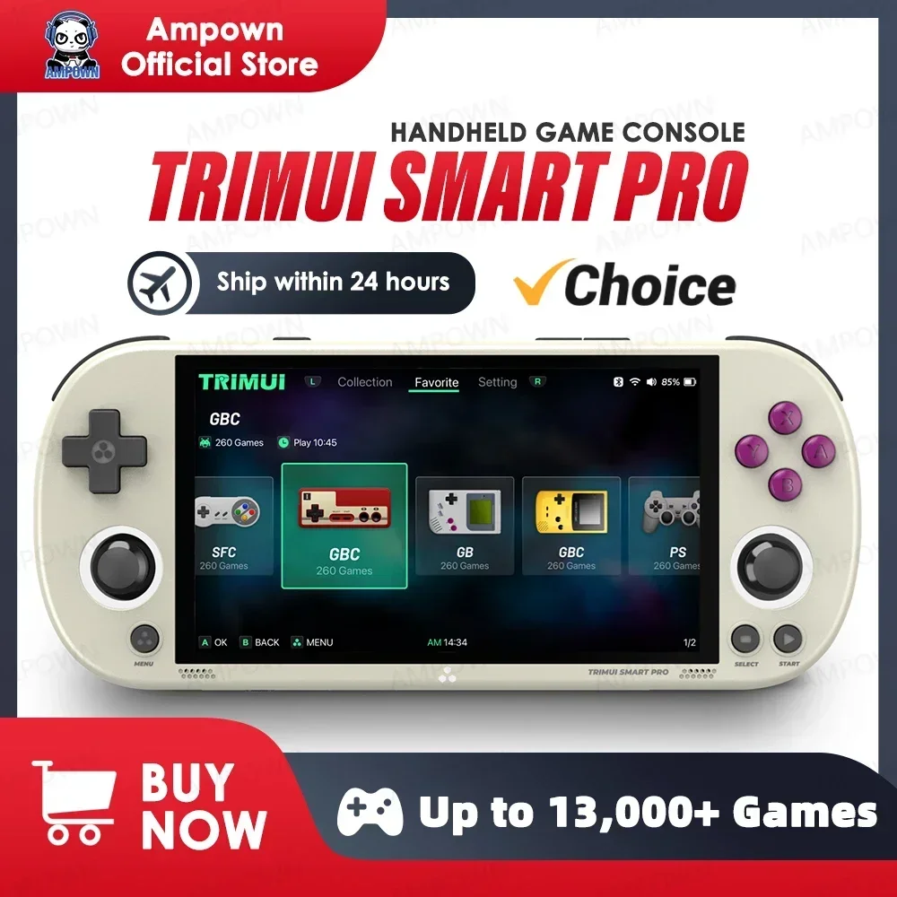 Trimui Smart Pro Console de jeu portable 4.96 ''écran IPS système Linux Joystick éclairage rvb Smartpro rétro lecteur de jeu vidéo cadeau