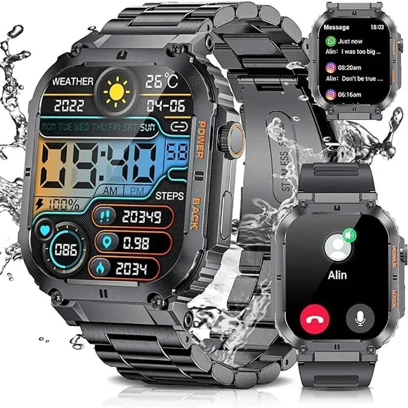LIGE Outdoor Sport Fitness Smartwatch Für Männer 1,96 Zoll Bildschirm Bluetooth Anruf Wasserdichte Uhren Blut Sauerstoff Reloj Hombre Image