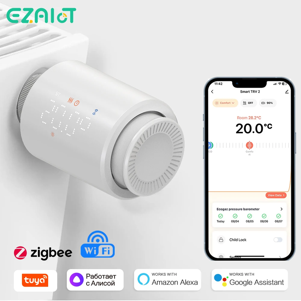 Smart WiFi ZigBee TRV Tuya Heizkörper Thermostat Ventil APP Fernbedienung Programmierbare Temperatur Controller Alexa Google Hause Image