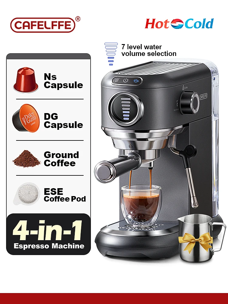 Cafelffe 4-in-1-Kaffeemaschine, heiß/kalt, Dolce Gusto und Nespresso-Kapsel, ESE-Pod, gemahlene Cappuccino-Espressomaschine, Cafetera, 19 Bar Image