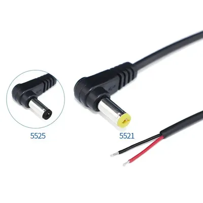 DC 5.5 x 2.1mm & 5.5 x 2.5mm Male 90 Degree Right Angle Connector Power DIY Cable Charging Line Monitoring Power Extension Wire