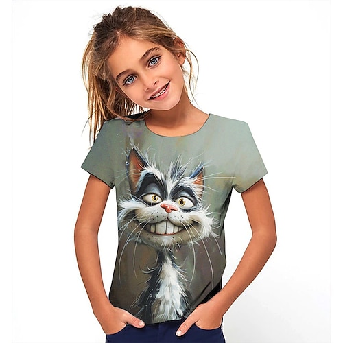 Mädchen 3D Graphic Karikatur T-Shirt Kurzarm Sommer Frühling Modisch Basic kinderkleidung 4-12 Jahre Rundhalsausschnitt Outdoor Casual Täglich Regular Fit Image