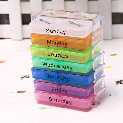 7-teilige Medizinbox aus Kunststoff, 28-teiliges Etui mit Haken, Pillendose-Schublade, eine Schublade pro Tag Image