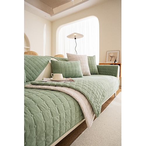 Copridivano antiscivolo morbido in peluche biscotto - tessuto ultra confortevole e accogliente - retro antiscivolo per una vestibilità sicura - protegge il divano da versamenti, macchie e usura -