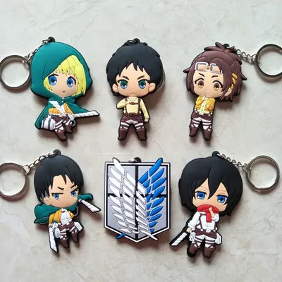 Japanese Anime Figure Attack On Titan Eren Jaeger Levi Ackerman Armin Mikasa Keychain Model Mini