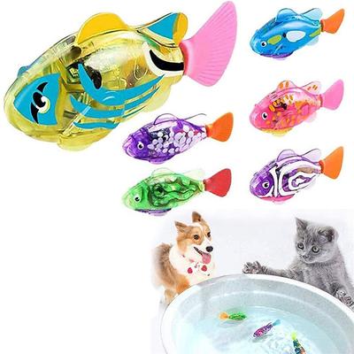 Interactive Robot Fish Toys for Cat/Dog(6 Pcs) Activated Swimming in Water with LED Light Swimming Bath Plastic Fish Toy Gift to Stimulate Your Pet's Hunter Instincts