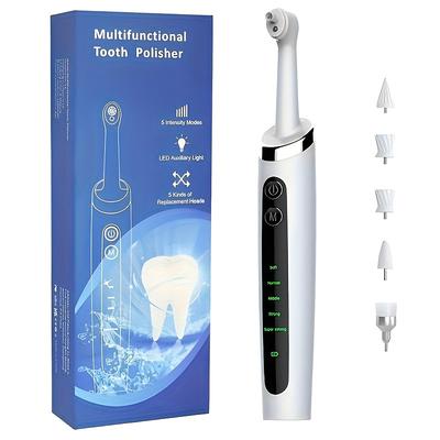 Tooth Polisher Electric Professional with 5 Replacement Heads and 5 Clean Mode USB Charging Waterproof Tooth Polisher Kit