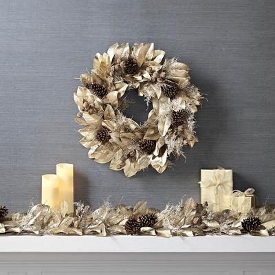 Gilded Magnolia & Pinecone Greenery Collection - 6' Garland - Frontgate