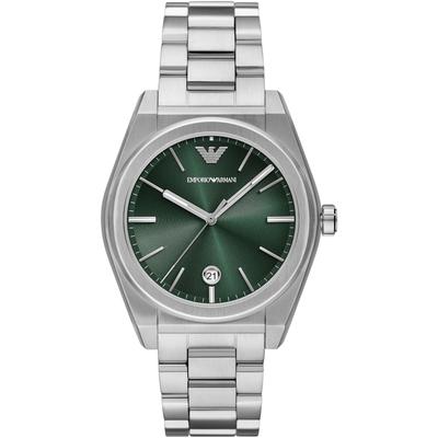 Quarzuhr EMPORIO ARMANI Armbanduhren silberfarben (silberfarben-grün) Herren Armbanduhr, Herrenuhr, Edelstahlarmband, analog, Tag