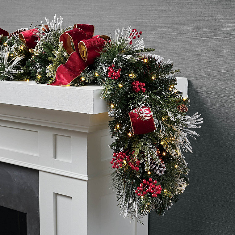9 ft. Christmas Garland - Christmas Cheer Flocked Garland - Frontgate - Outdoor or Indoor Christmas Decorations