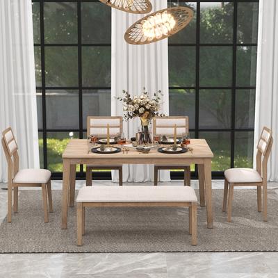 Classic 6-Piece Dining Set with Solid Wood + MDF, Clear Wood Grain, and Ergonomic Chairs