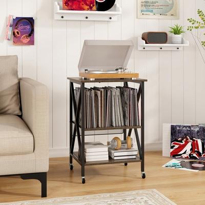 Mid-Century Record Player Stand with Built-in Charging Station - 20.5" x 18" x 30" (L x W x H)