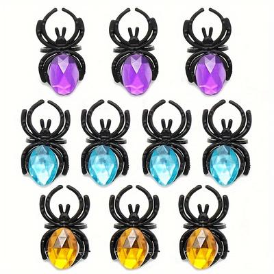 TEMU 20 Pcs Halloween Spider Rings With Colorful Plastic Gems, Trick Or Treat Toy Ring Set For Halloween Costume Accessories And Party Favors, Suitable For Ages 14+