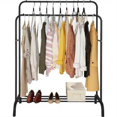 TEMU Double-rail Metal Hanging Clothing Rack With Storage Shelf For Organizing Clothes And Shoes, Heavy Duty Garment Rail For Bedroom, Showroom