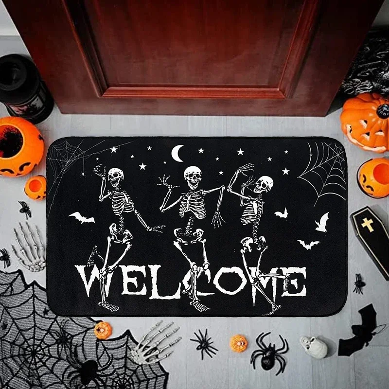 Halloween tanzende Skelette Fußmatte gruseliger Totenkopf rutschfest Willkommen Eingang Teppiche Küche Schlafzimmer Wohnzimmer Teppich Dekoration Image
