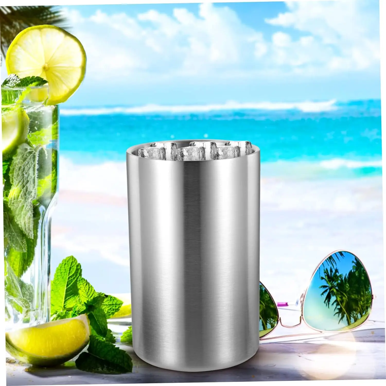 1pc doppelwandige Edelstahl-Eis kübel Wein kühler eimer, Weinflaschen kühler eimer, isolierter Champagner-Bier-Eis kübel Image