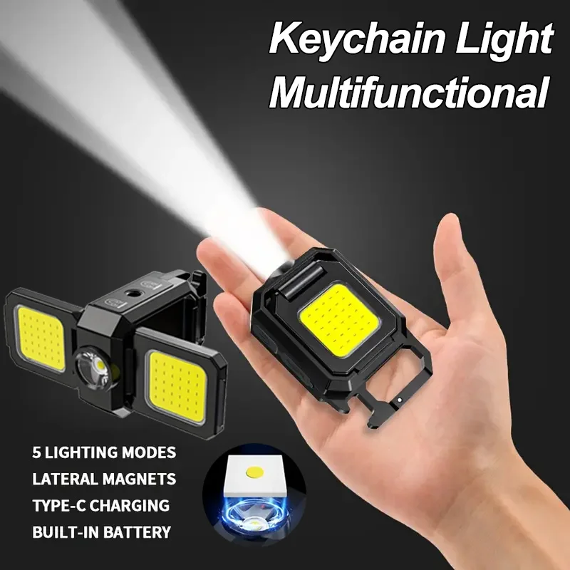Mini-LED-Taschenlampe, Schlüsselanhänger-Licht, USB wiederaufladbar, wasserdicht, COB, faltbar, Seitenlichter für Outdoor, Camping, Wandern, Arbeitsbeleuchtung Image