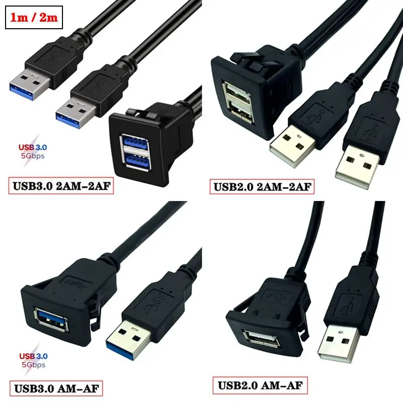 ABS Shell Schnalle Typ Dual Port USB 3.0/2.0 Stecker auf Buchse Auto, Schiff, Motorrad Instrumententafel Verlängerung wasserdichtes Kabel 1m Image