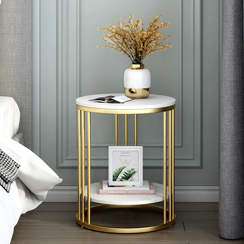 Runder Marmor-Couchtisch, Sofa-Beistelltisch, Metallrahmen, Wohnzimmermöbel, 3 Farben