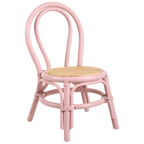 Kinderstuhl Pastellrosa aus Rattan Handgefertigt Indoor Outdoor Boho Stil für Kinderzimmer