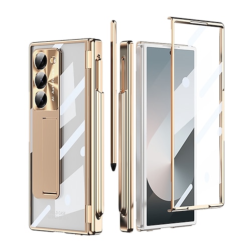 Handy Hülle Handyhüllen Für Samsung Galaxy Z Fold 6 Z Fold 5 Z Fold 4 Z Fold 3 Rückseite Mit Ständer mit Displayschutz Magnetisch Retro Rüstung PC Metall Image
