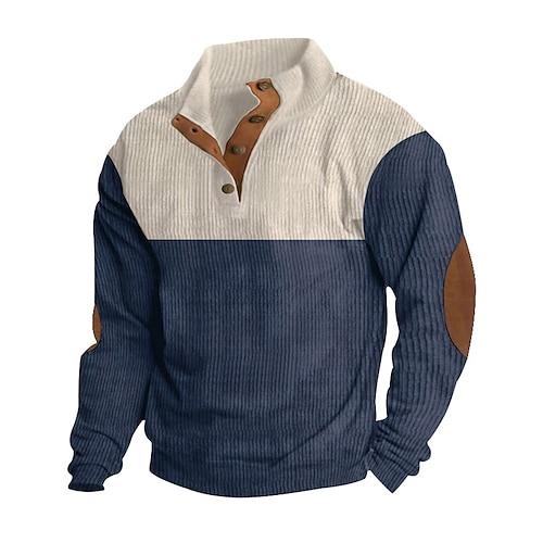 Herren Sweatshirt Pullover Schwarz Wein Marineblau Braun Grau Stehkragen Farbblock Patchwork Sport Natur Täglich Festtage Kord Strassenmode Basic Brautkleider schlicht Frühling Herbst Bekleidung