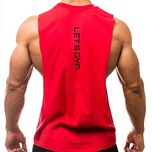 Herren Workout-Tanktop Lauf-Tanktop Fitness-Tanktop Ärmellos Weste / Gilet Lässig Athleisure Sommer Buchstabe Baumwolle Schnelltrocknend Weich Atmungsaktiv Fitnesstraining Gehen Joggen Sportbekleidung Image