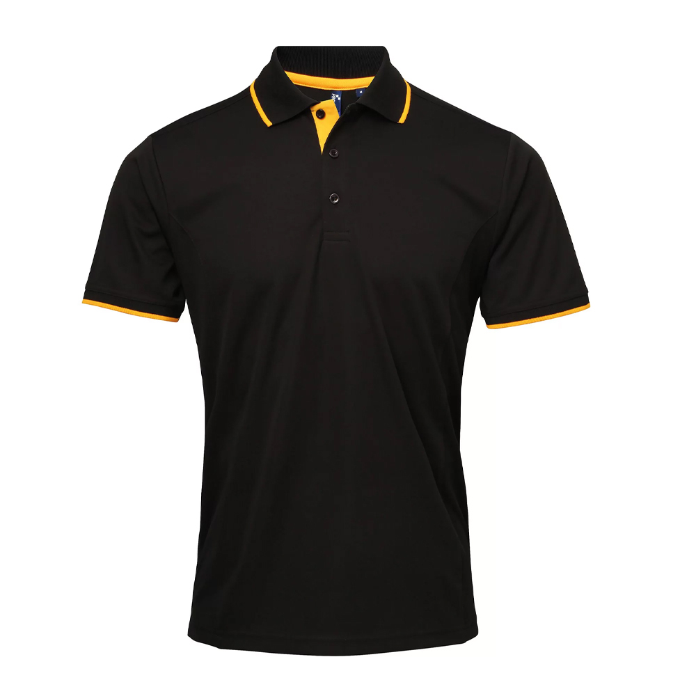 Premier Mens Coolchecker Contrast Pique Polo Shirt (Schwarz/Sonnenblume) Image
