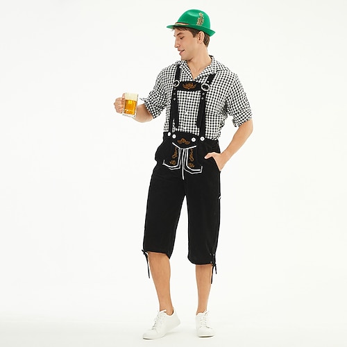 Oktoberfest Bluse / Hemd Lederhosen Bayerisch Bayerisch Deutsch Wiesn Herren Stoff im traditionellen Stil Hemd Shorts Hut Image