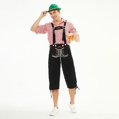 Karneval Oktoberfestbier Kostüm Bluse / Hemd Lederhosen Bayerisch Bayerisch Deutsch Wiesn Herren Stoff im traditionellen Stil Hemd Shorts Hut Image