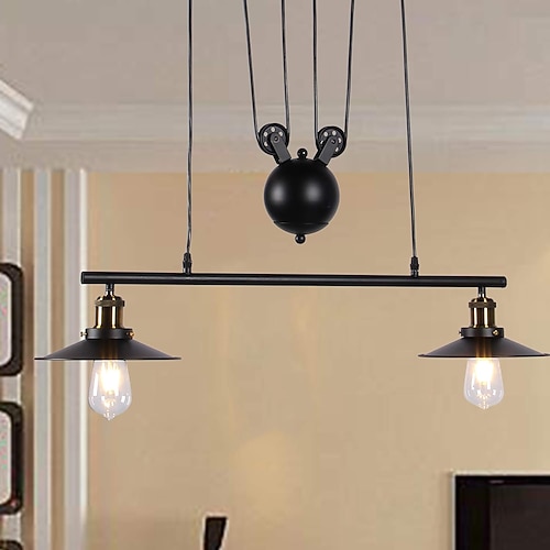 Pendelleuchte mit 1/2/3 Lichtern, Seilzug, für Inneninseln, verstellbar, industrieller Vintage-Kronleuchter im rustikalen Stil für Spielzimmer, 2,13 m/2,44 m/2,74 m Tische, Vintage-Küchenleuchte für Image