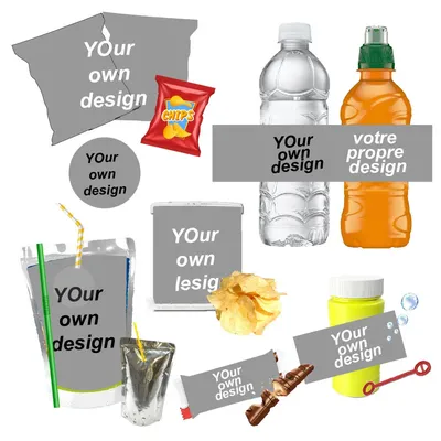Custom Design Your Own Image Juice Pouch Labels Waterproof Favor Tag Water Bottle Candy Wrapper