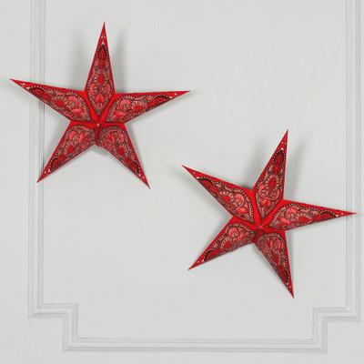 Stellar Crimson,'Pair of Handcrafted Red Paper Star Wall Accents with Glitter'