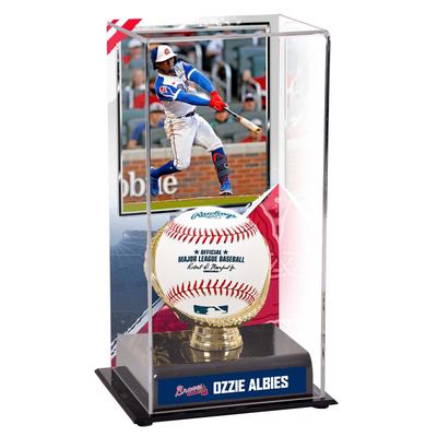 Vitrine mit goldenem Handschuh der Ozzie Albies und Atlanta Braves mit Bild Image
