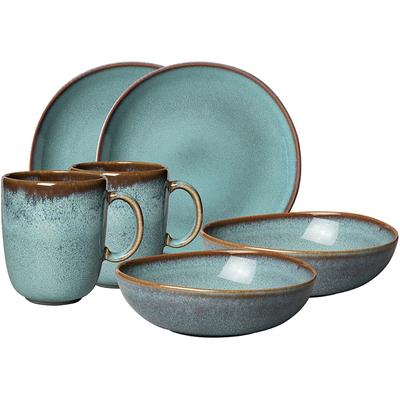 Frühstücks-Geschirrset "Lave glacé", blau (hellblau), 6 tlg., Steingut, LIKE. BY VILLEROY & BOCH, Geschirr-Sets, Effektg